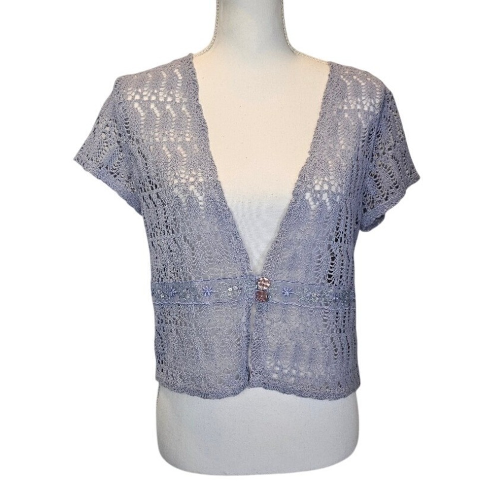 Sheer Crochet Lace Fairycore Y2K Overtop Blouse Top | Purple Lavender | Size 8 - Picture 2 of 12